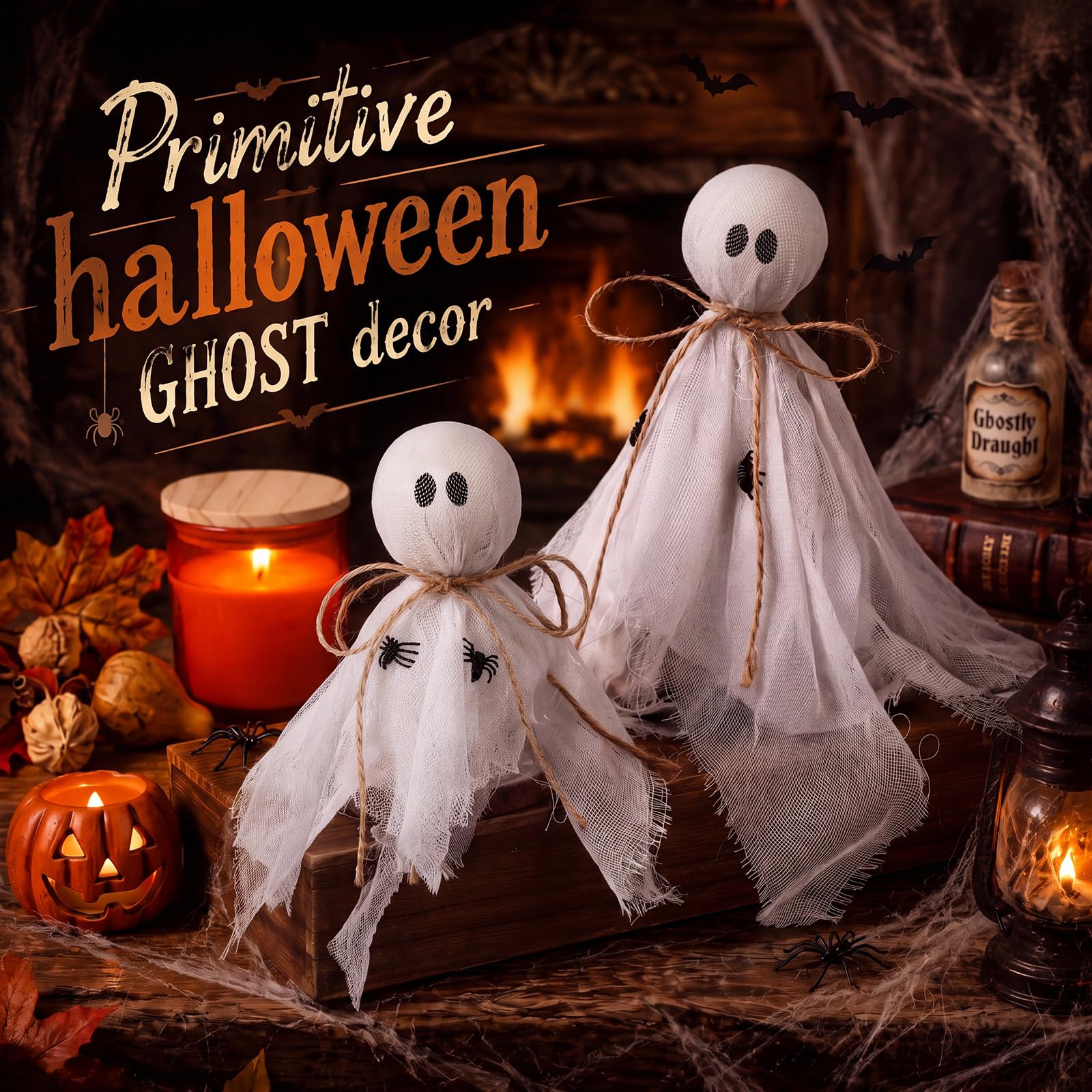 Conelist 7 decorazioni di Halloween per interni per statuette fantasma da tavolo steli di ago di pino barattolo di vetro zucca candela profumata per mensola centrotavola