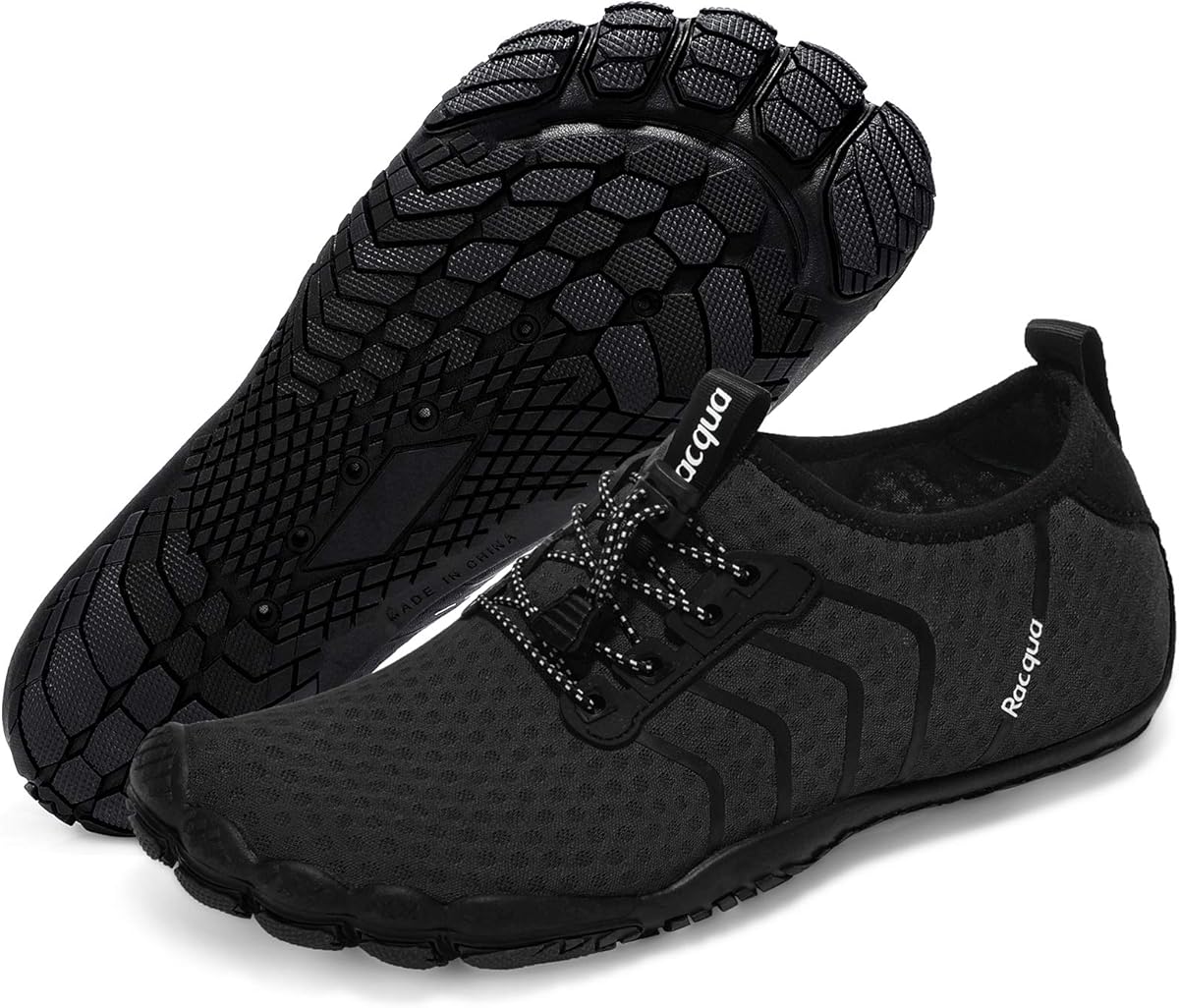 Amazon.com | Racqua Water Shoes Quick Dry Barefoot Beach Aqua Sport Swim Surf Pool Hiking Diving Walking for Men Women Black 10 W/9 M | Water Shoes