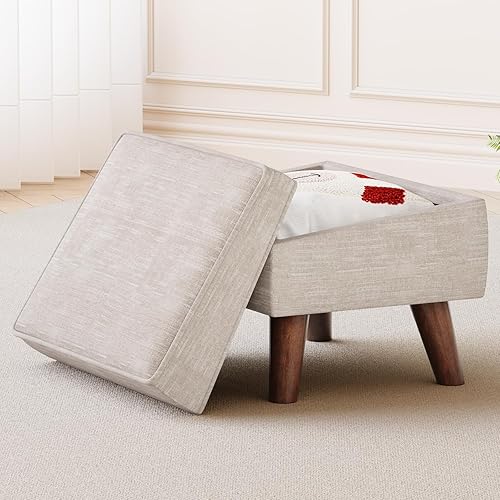 FAGAGA Reposapiés otomano con almacenamiento, moderno reposapiés otomano con funda ajustable para sala de estar, dormitorio (beige)