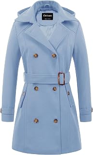 Chrisuno Women's Double Breasted Pea Coat Hooded Long Winter Trench Coat