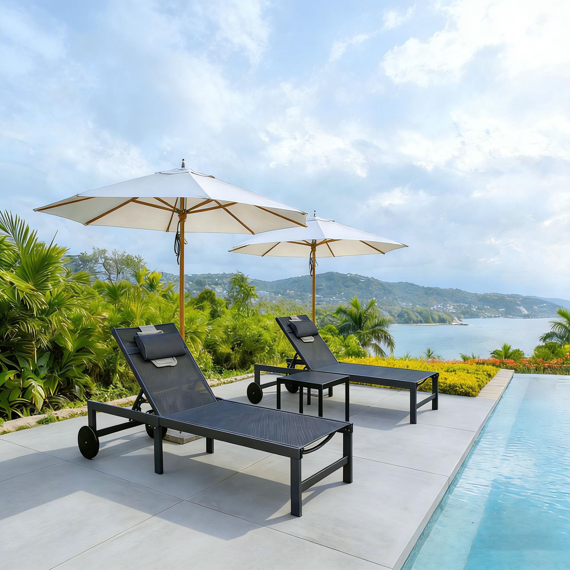 PURPLE LEAF Tanning Chair with Face Hole Pillow and Wheels Headrest Aluminum Patio Chaise Lounge Chairs Adjustable 5-Position Lay Flat Outdoor