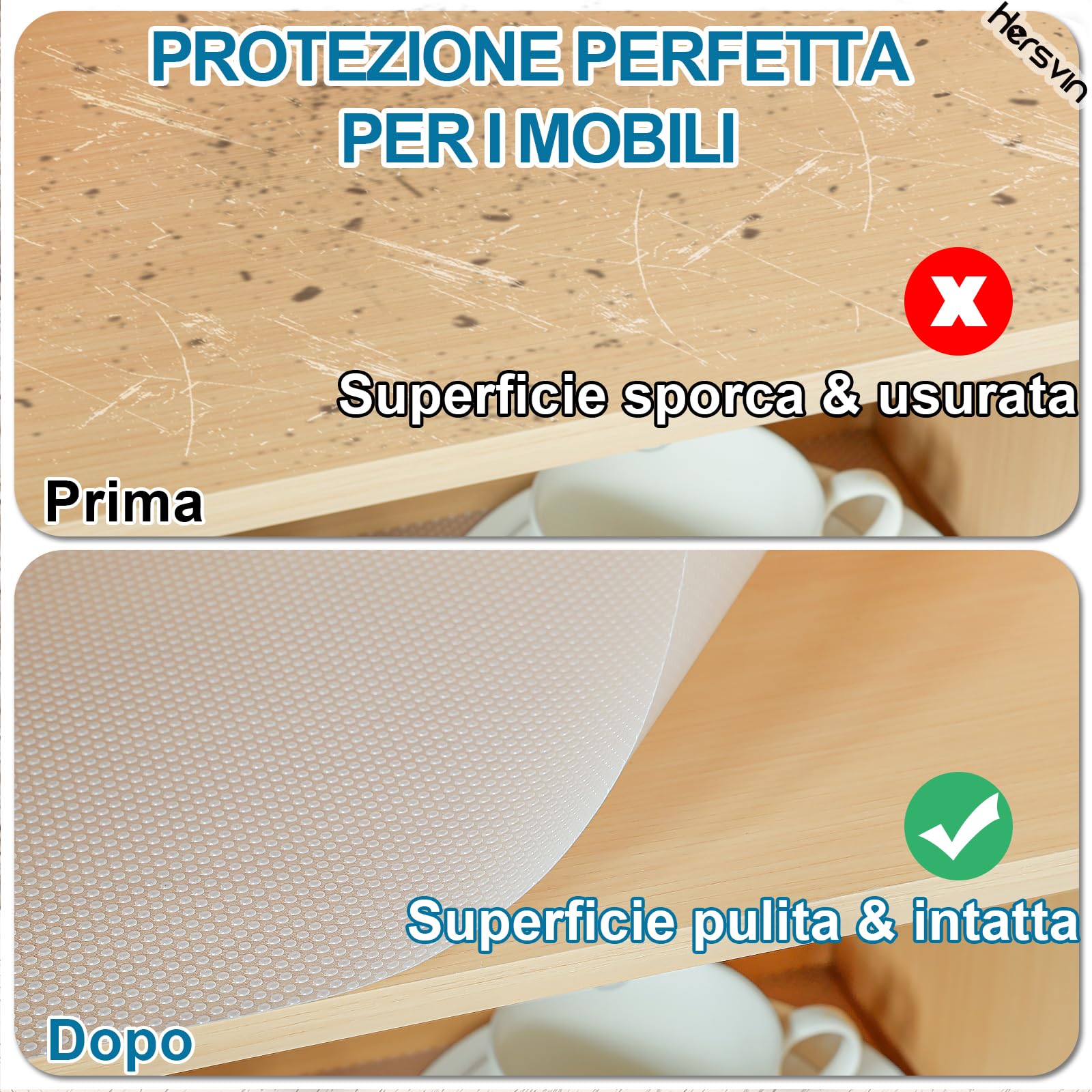 Hersvin 45cmx300cm Tappetino per Cassetti, Tappetini Non-Adesivo Eva Plastica Rotolo Carta per Mensola Cassetto Frigorifero Tavolo Mobile Cucina Lavello Ripiani (Trasparente Puntino)