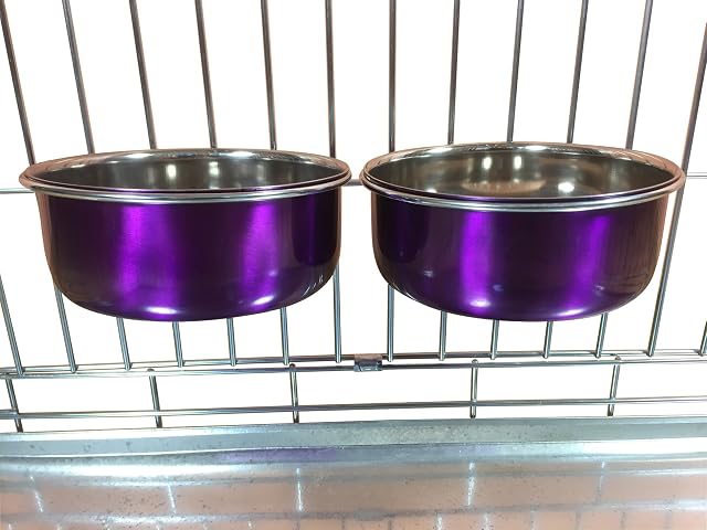 Ellie-Bo Pair of Dog Bowls For Crates, Cages or Pens and 3 Sizes (0.9Ltr Medium, Purple)