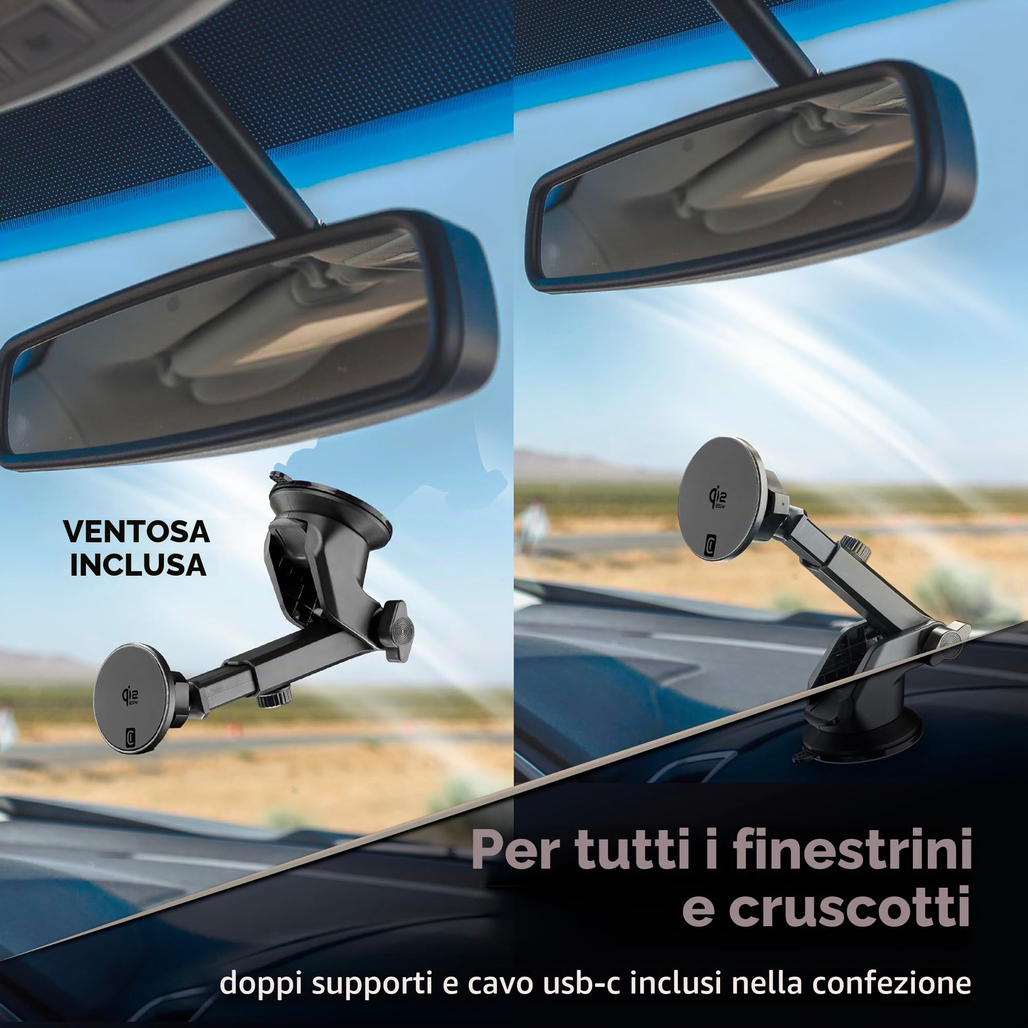 Cellularline MAG HOLDER Supporto Auto Ricarica Wireless 25W - con Nuova Tecnologia Qi2.2 - Fissaggio Magnetico potente - Compatibile con Smartphone Wireless - Nero