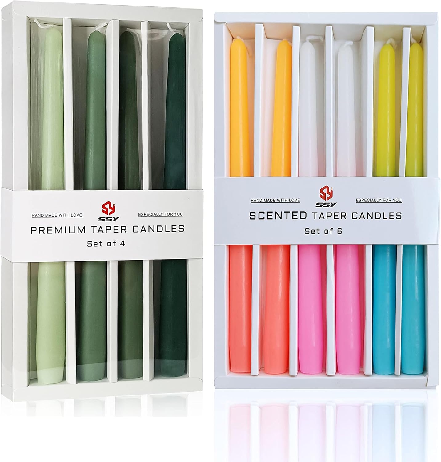 10pcs Scented Candle Colored Taper Candles Sticks - SEUCRWAX Smokeless Gradient Candles Rose Set of 6, for Home Decor Handmade Taper Candles Green Spiral Twisted Candle