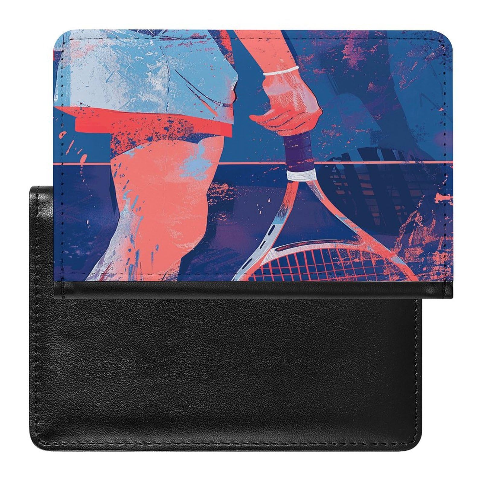 Leather Passport Cover for Men Women,Holding A Tennis Racket Printed Travel Passport Wallet Card Holder
