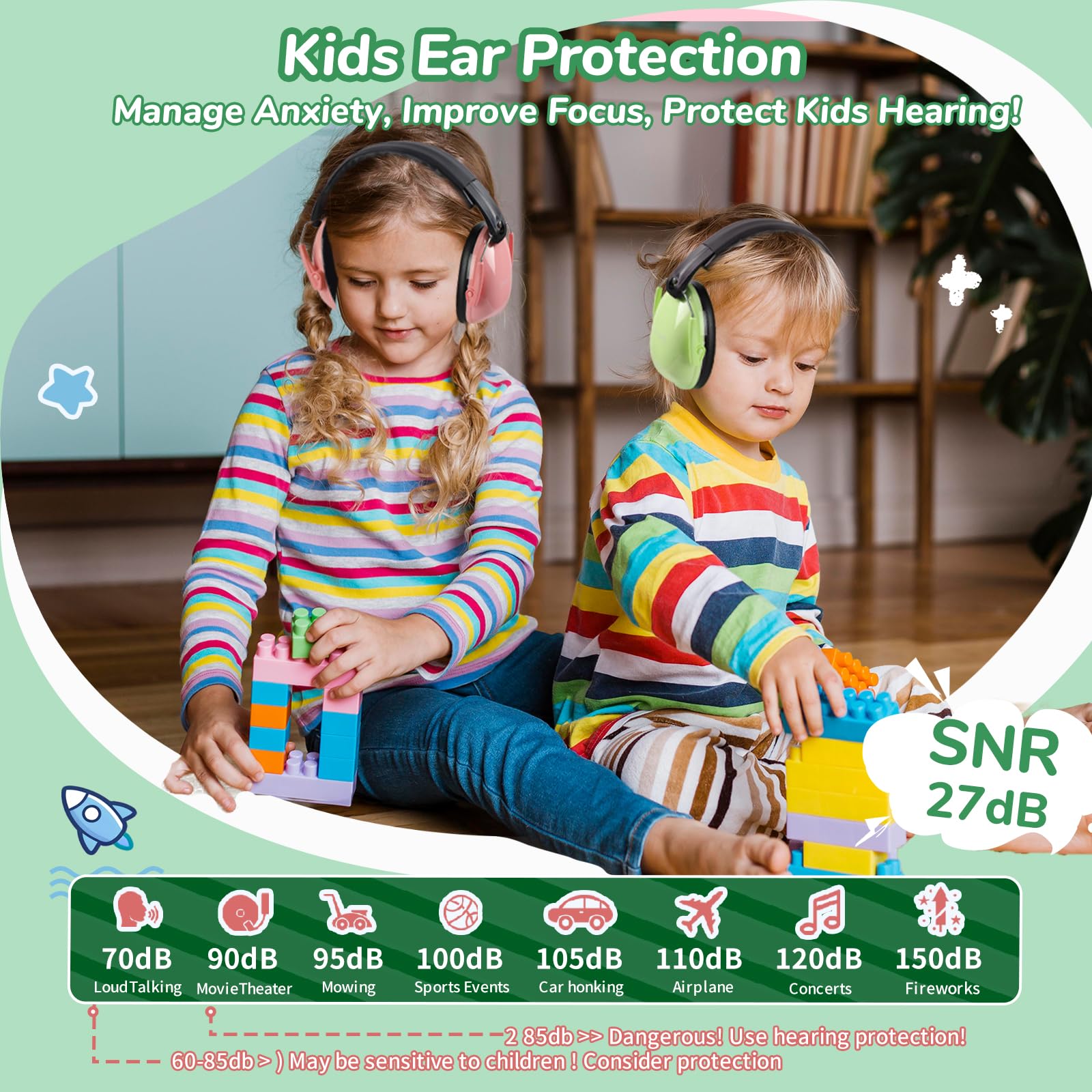MelonArt Kinder Gehörschutz Ohrenschützer Gehörschutz Geräuschreduzierung Ohrenschützer Autismus Sensorische Ohrenschützer für Kinder