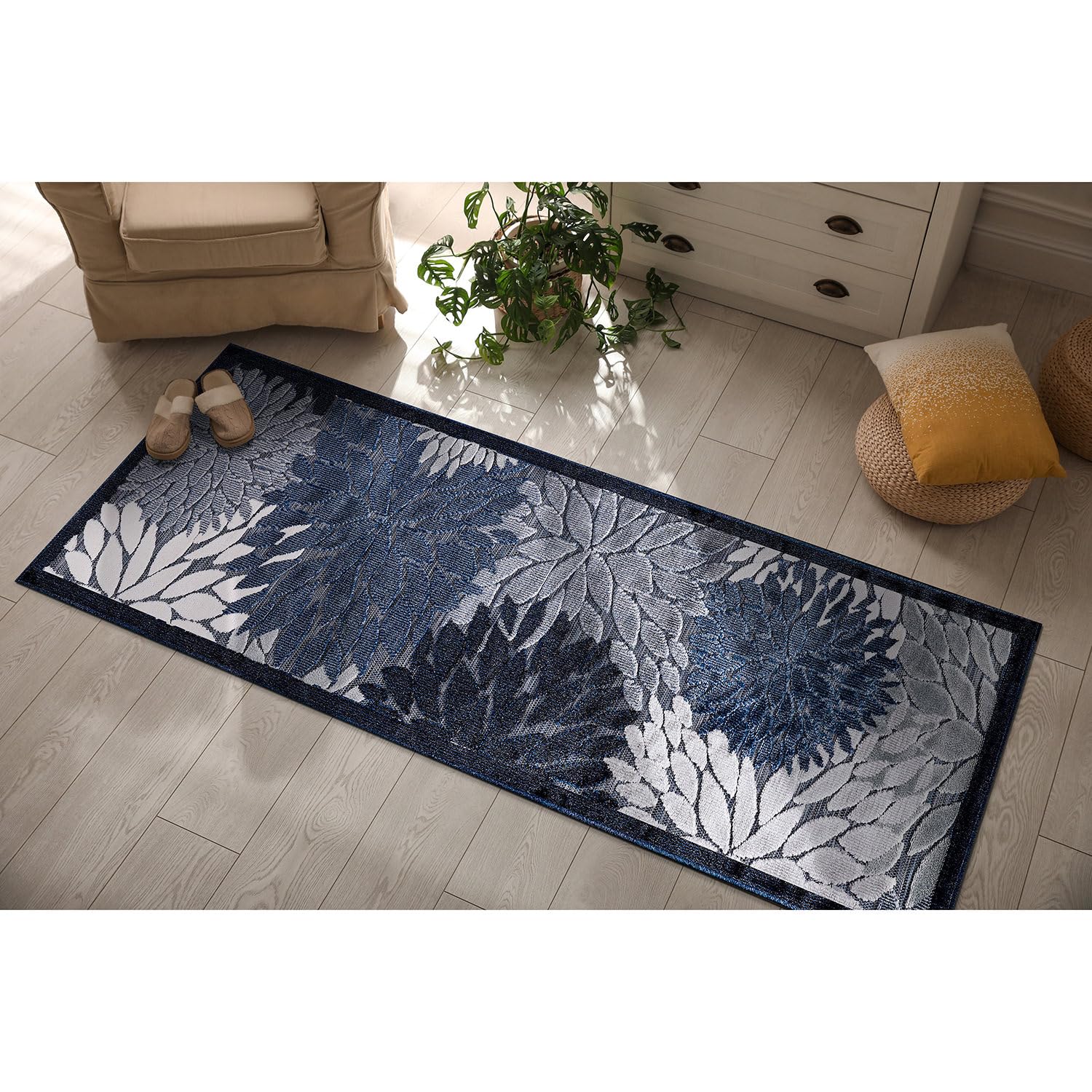 CAMILSON Runner Rugs Oriental Retro Traditional Floral Medallion Area Rug 2x10 Non-Shedding Stain Resistant Indoor Outdoor Carpet for Bathroom Hallway Kitchen Office (2 x 10 / Navy Blue)