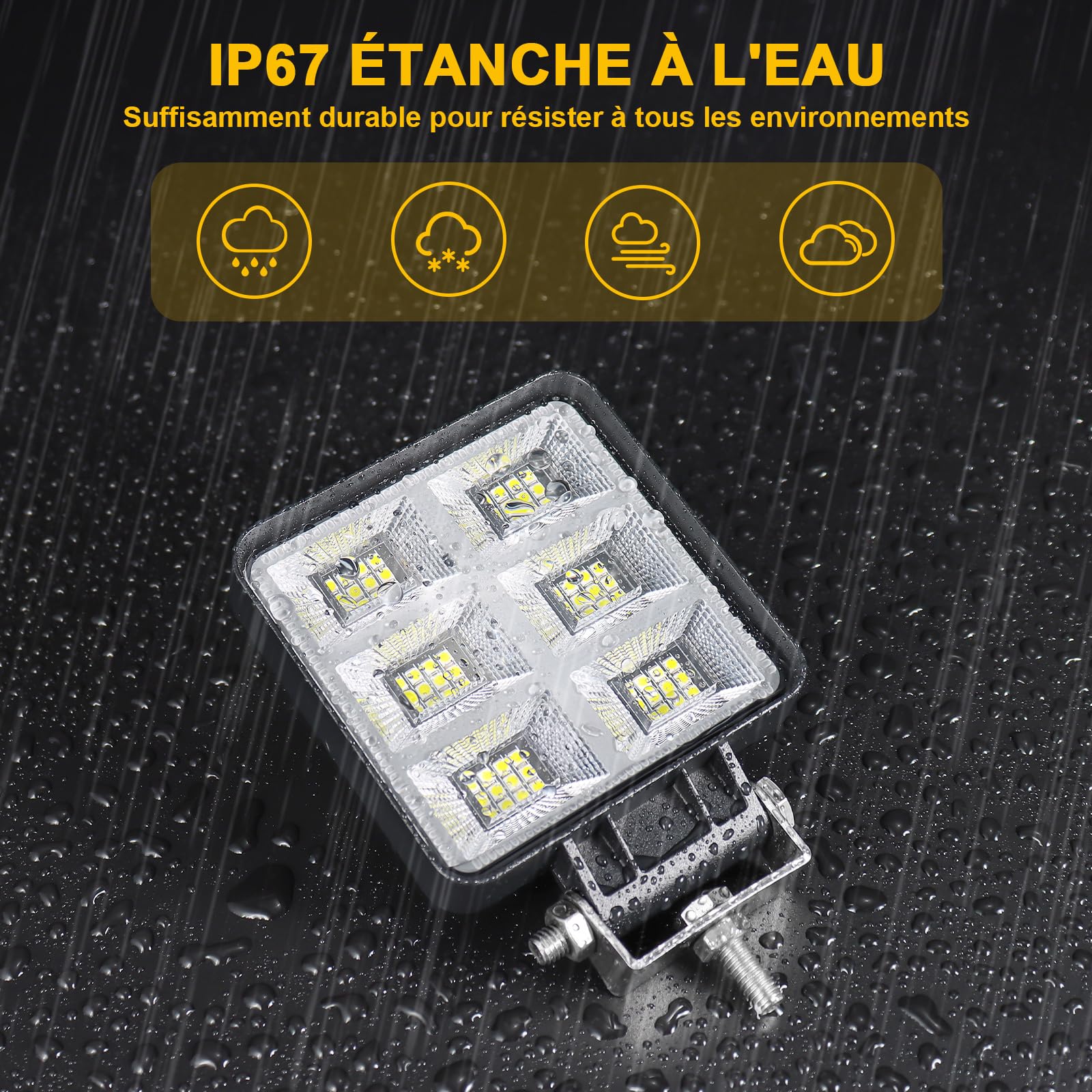 Dinfu phare de travail led tracteur,2 x 144W 4" LED Projecteur de travail Phares Longue Portee led IP68 Spot offroad Lumière pour Voiture Camion Tracteur SUV Bateau