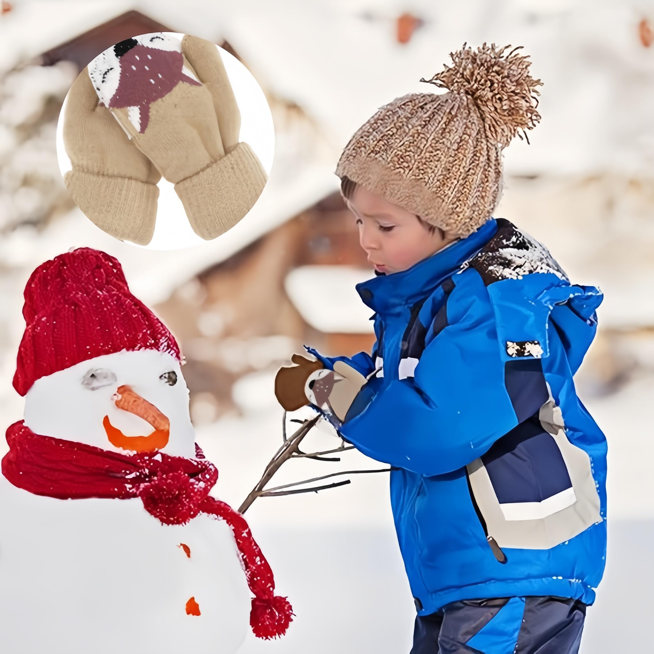 Lot de 2 paires de gants tricotés pour enfants de 0 à 3 ans