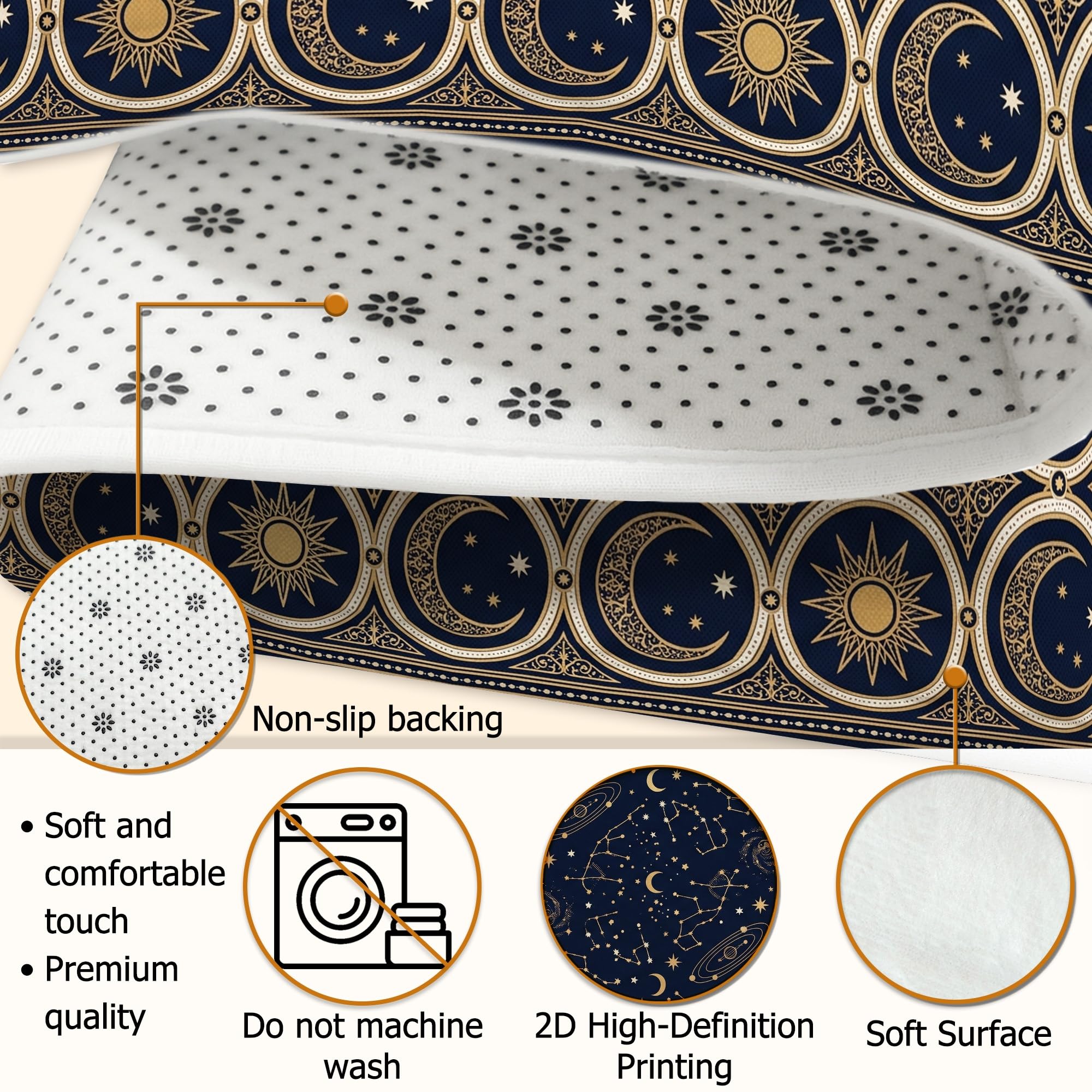 Tapis décoratif constellation céleste phase de lune 1,5 x 2,1 m