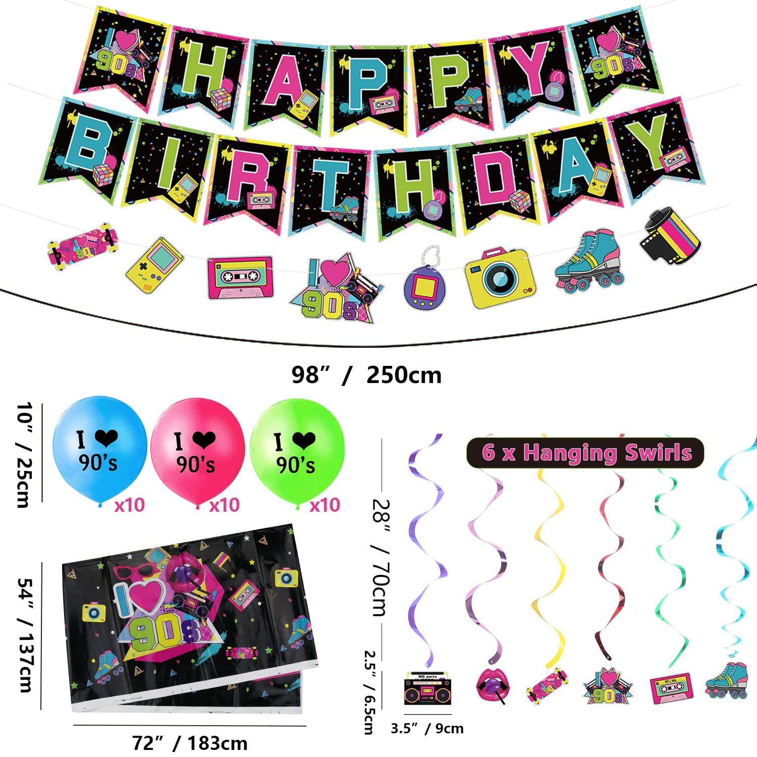 90er Partydeko-Set: Alles Für 20 Gäste – Banner, Teller, Luftballons & Mehr!