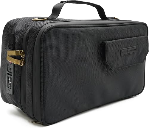 Large Storage Case with TSA Combination Lock Bag, XL Medicine Lockable Box for Travel & Home Secured Box Organizer Divider Accessories, Black, Large, Modern