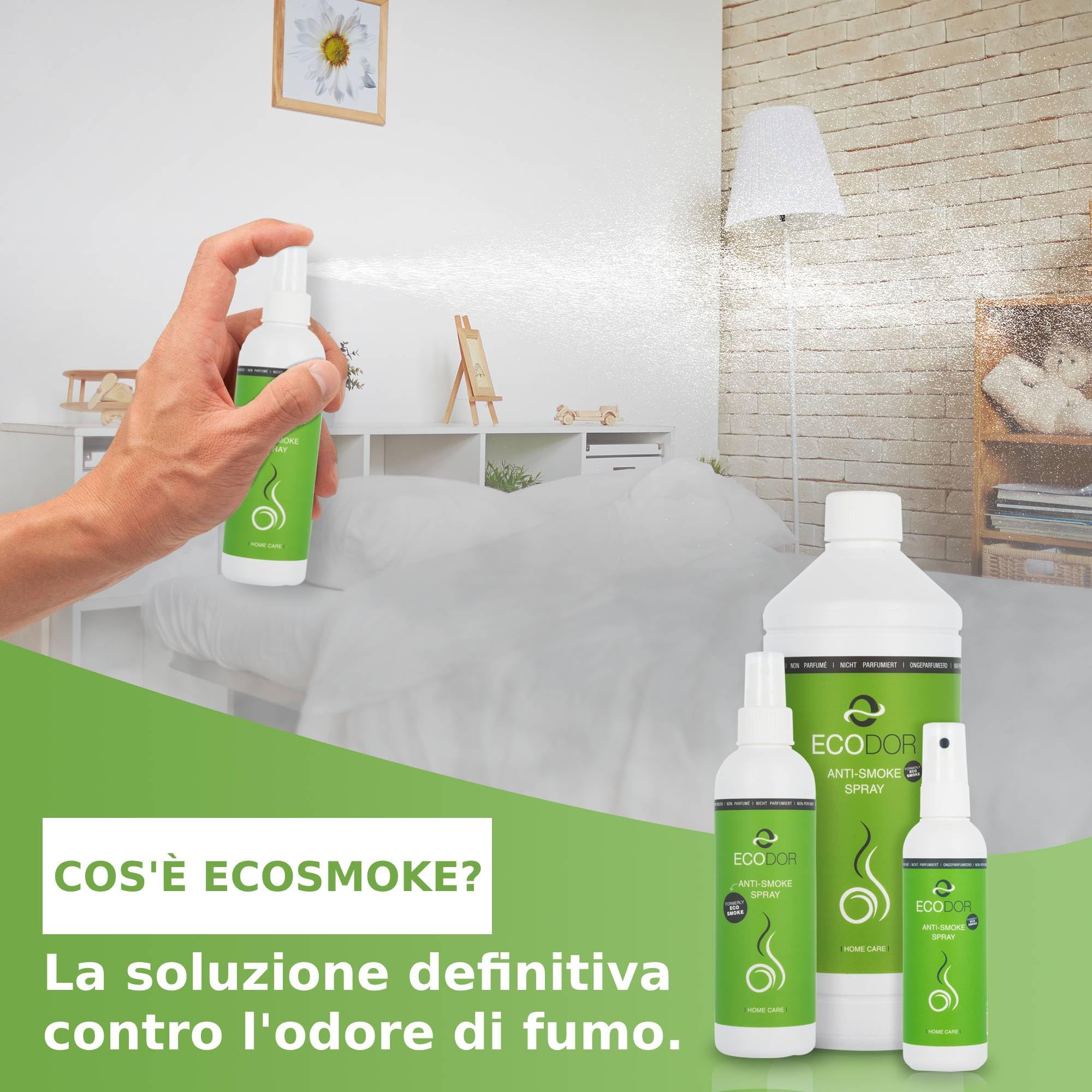 EcoSmoke 1000 ml | Neutralizzatore di odore di fumo | Elimina l'odore di tabacco e bruciato | Spray antifumo naturale al 100% | Enzimi vegetali | Senza profumo | Anti tabacco fatto in casa