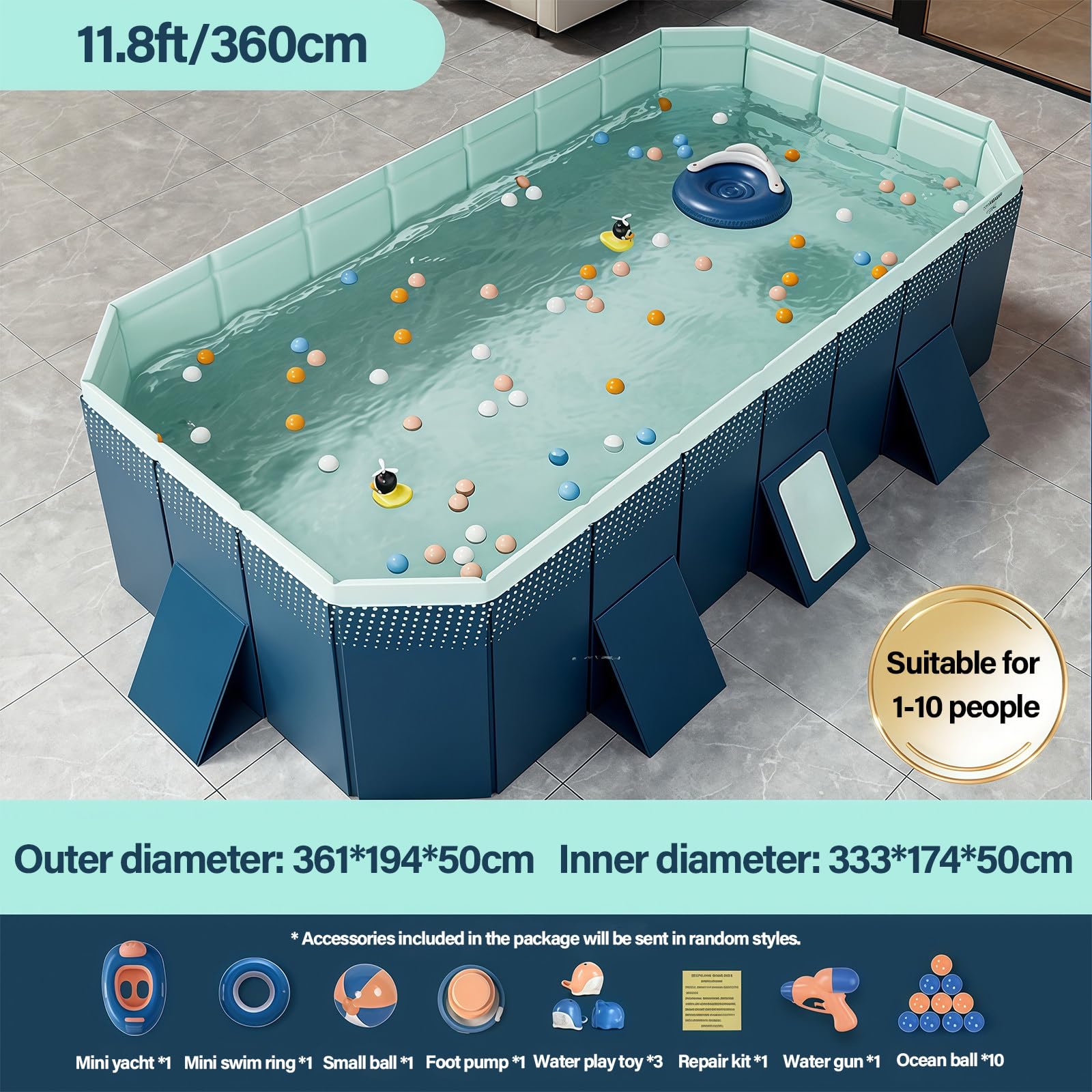 4m Faltbarer Rechteckiger Pool, Robuster Verbundplatten-Pool, Rutschfestes Tragbares PVC-Kinderbecken, ideal für sommerliche Wasserpartys im Garten, für Haustiere und die ganze Familie 11.8ft