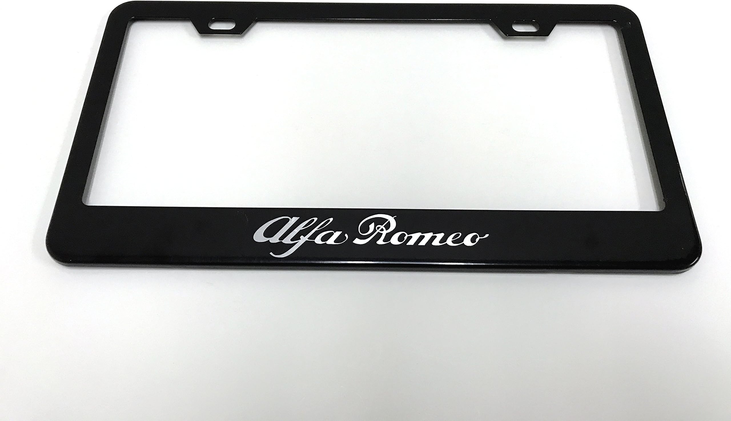 Deepro 1 Alfa Romeo Black Powder Coated Metal License Plate Frame with Screw Caps