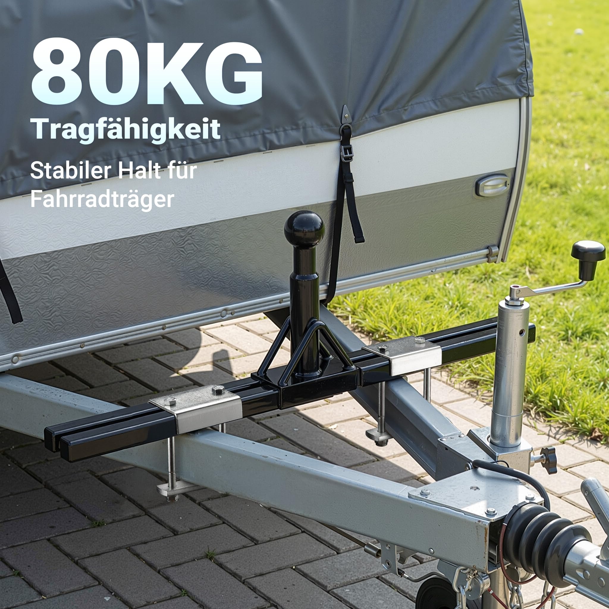 Wiltec Deichsel-Fahrradträger bis 80 kg aus Stahl, Adapter zur Fahrradträgermontage auf Deichsel für Anhänger und Wohnwagen