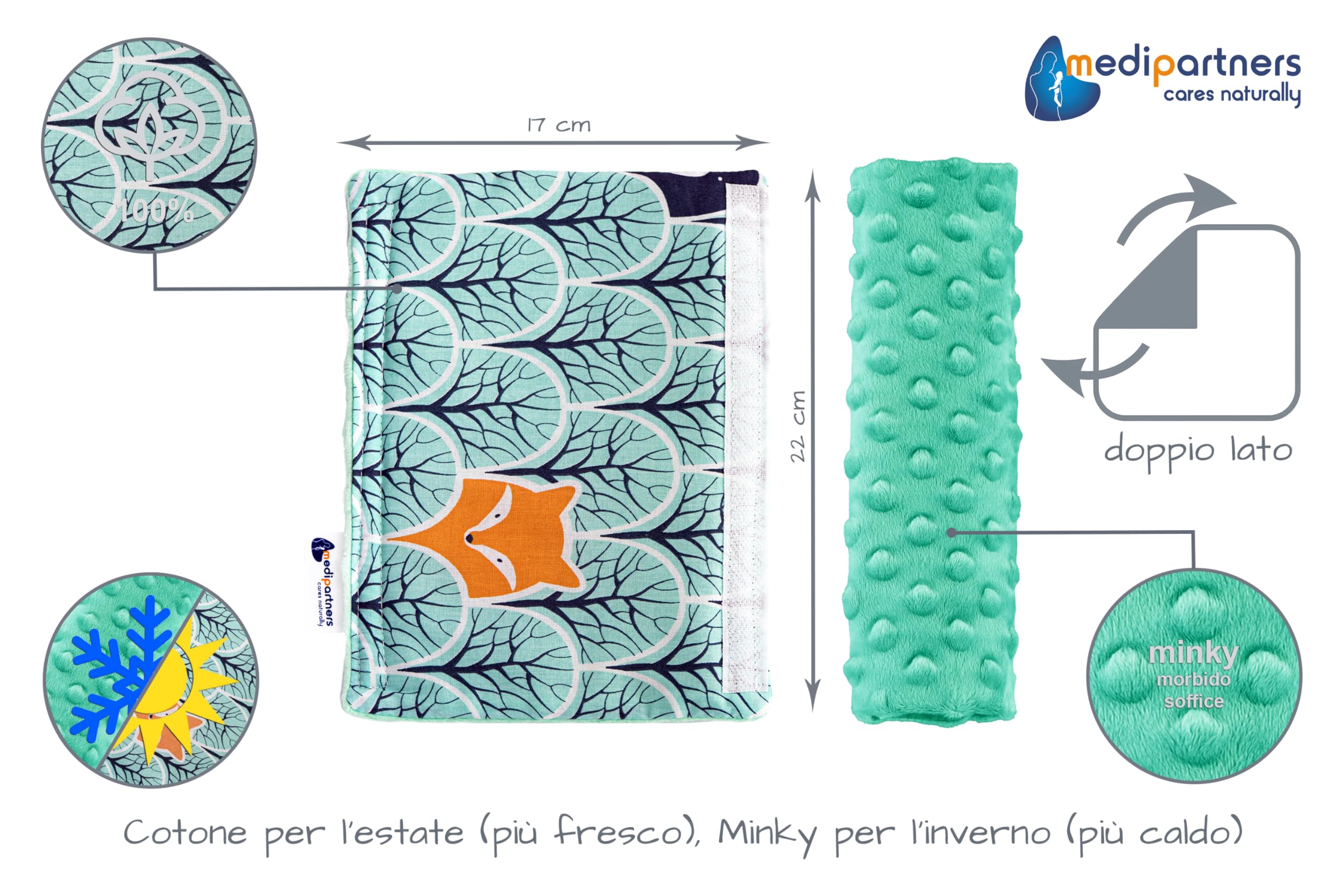 Medi Partners Copri Cintura di Sicurezza 2 Pezzi Auto Copricintura Bambini Car Cuscino 17x22cm 100% Cotone Minky Cinture Kids Copri Seggiolino Protezione (Forest con menta Minky) - 3