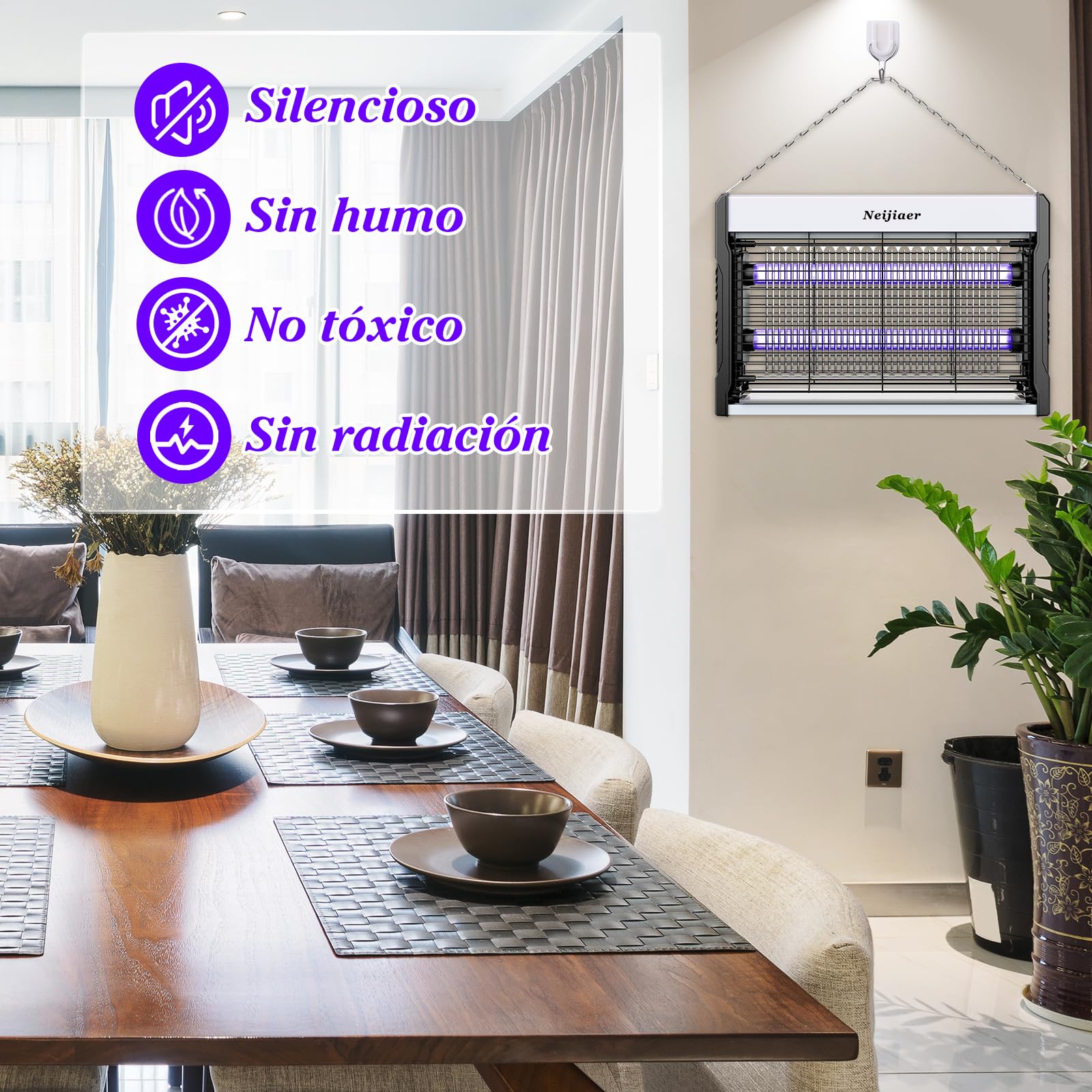 Lampara Antimosquitos 3200V, UV Mata Mosquitos Electrico USB de Montaje en Pared con Cable, Trampa Eléctrica para Moscas y Mosquitos, Capturador de Insectos para Interior y Exterior