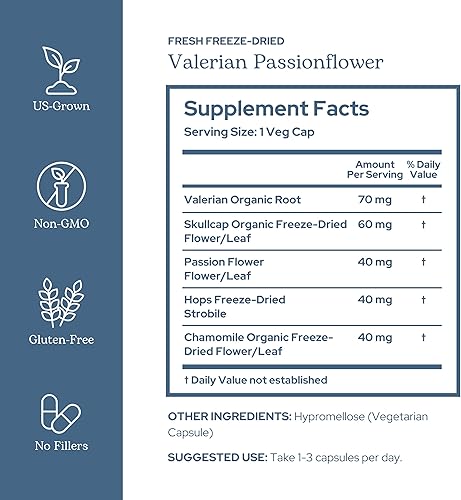 Miniatura 2 de Eclectic Institute Flor de la pasión de valeriana fresca cruda, liofilizada, 250 mg, 90 cápsulas vegetales sin OMG
