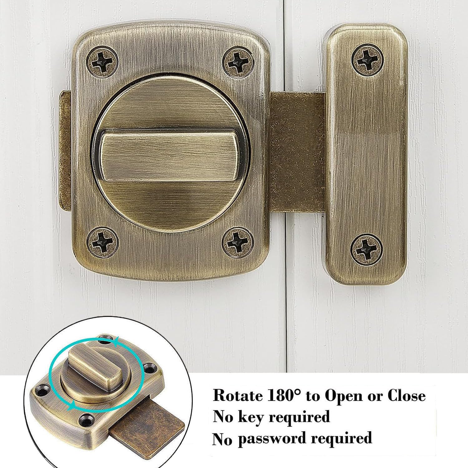 ZiYuya Bathroom Toilet Door Lock Latch, Rotate Bolt Gate Latch Sliding Door Lock - Image 3