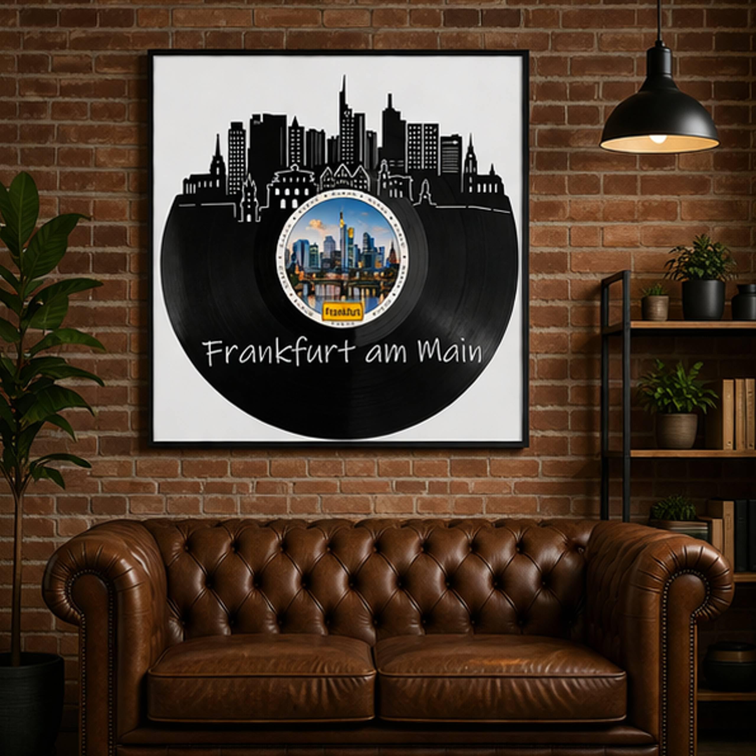 EVEVO Decorazione da parete in vinile, con cornice, 32 x 32 cm, Francoforte sul Meno, skyline di Mainhattan, regalo per gli appassionati di Francoforte