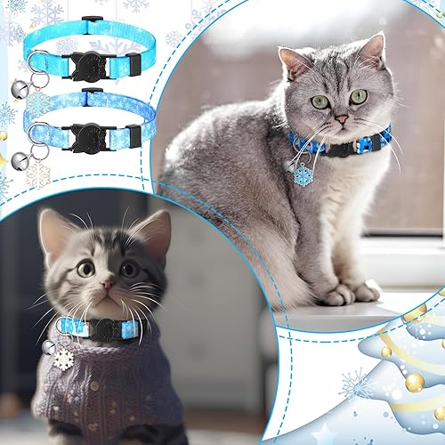 Miniatura 5 de Sanwuta 8 piezas de collar de invierno para gato con campanas y colgantes de copo de nieve, pingüino de muñeco de nieve, copo de nieve, gato, lindo
