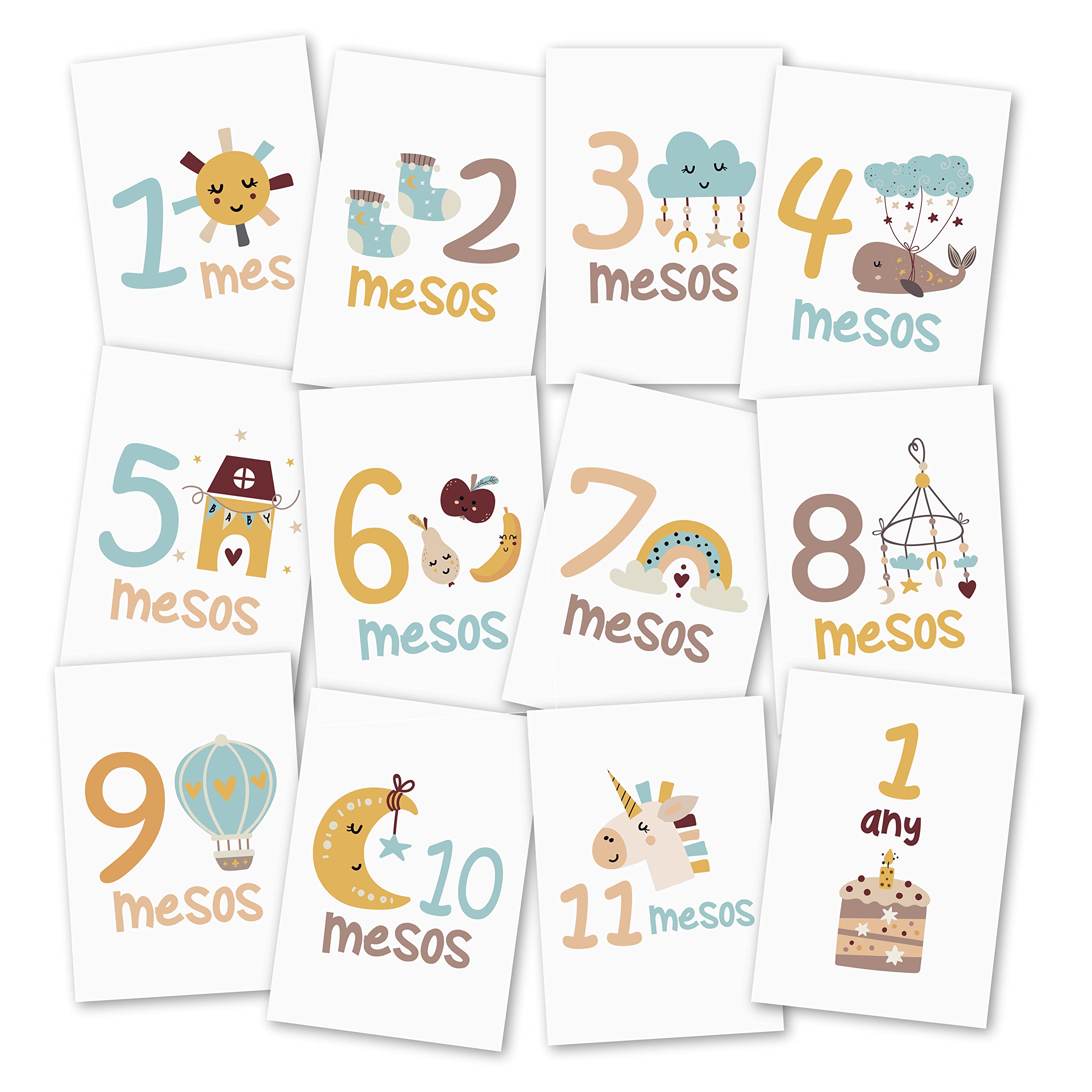 Mopec Set of 12 birthday cards with drawings in Catalan, 12 months 15x21 cm