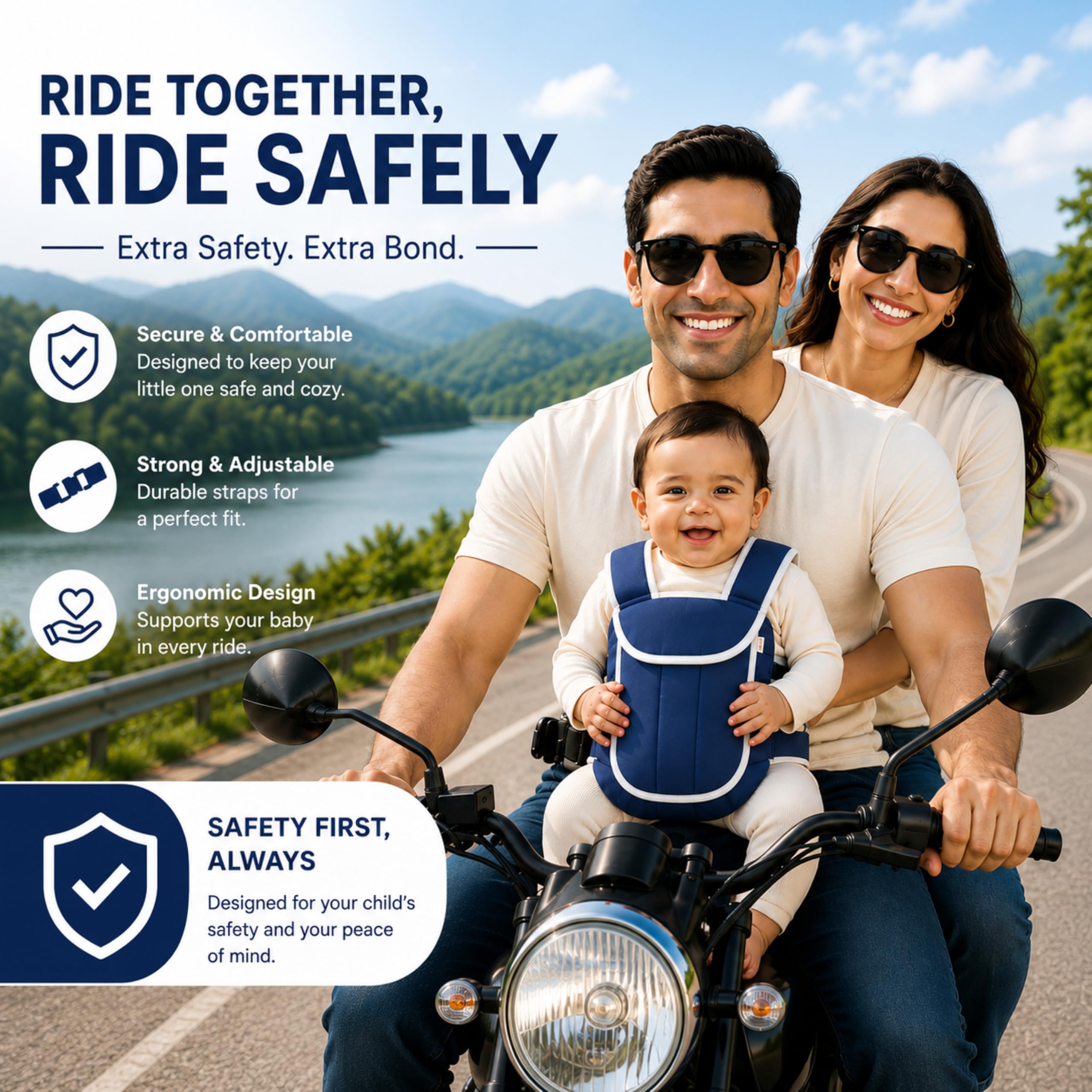 Mommers Baby Safety Belt for 2 Wheeler | Adjustable Harness for Bike and Scooter | Motorcycle Safety Harness Strap Belt for Children for 2 to 6 Year | Polyester - Blue — Amazon image 5