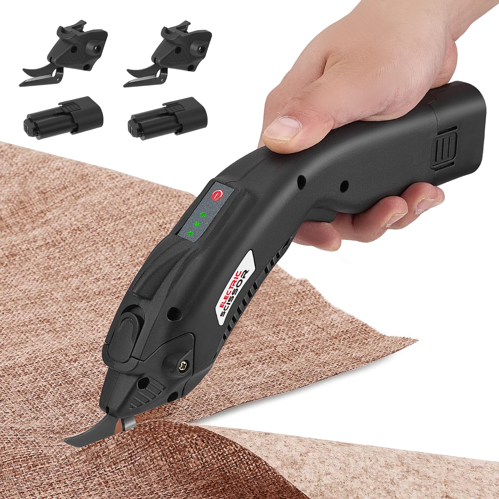 forbice elettrica per tessuti 2pcs 2500mAh batteria ricaricabile 6,000RPM con 2 lame di ricambio forbici elettriche per tappeti, pelle, cartone ufficio a casa...