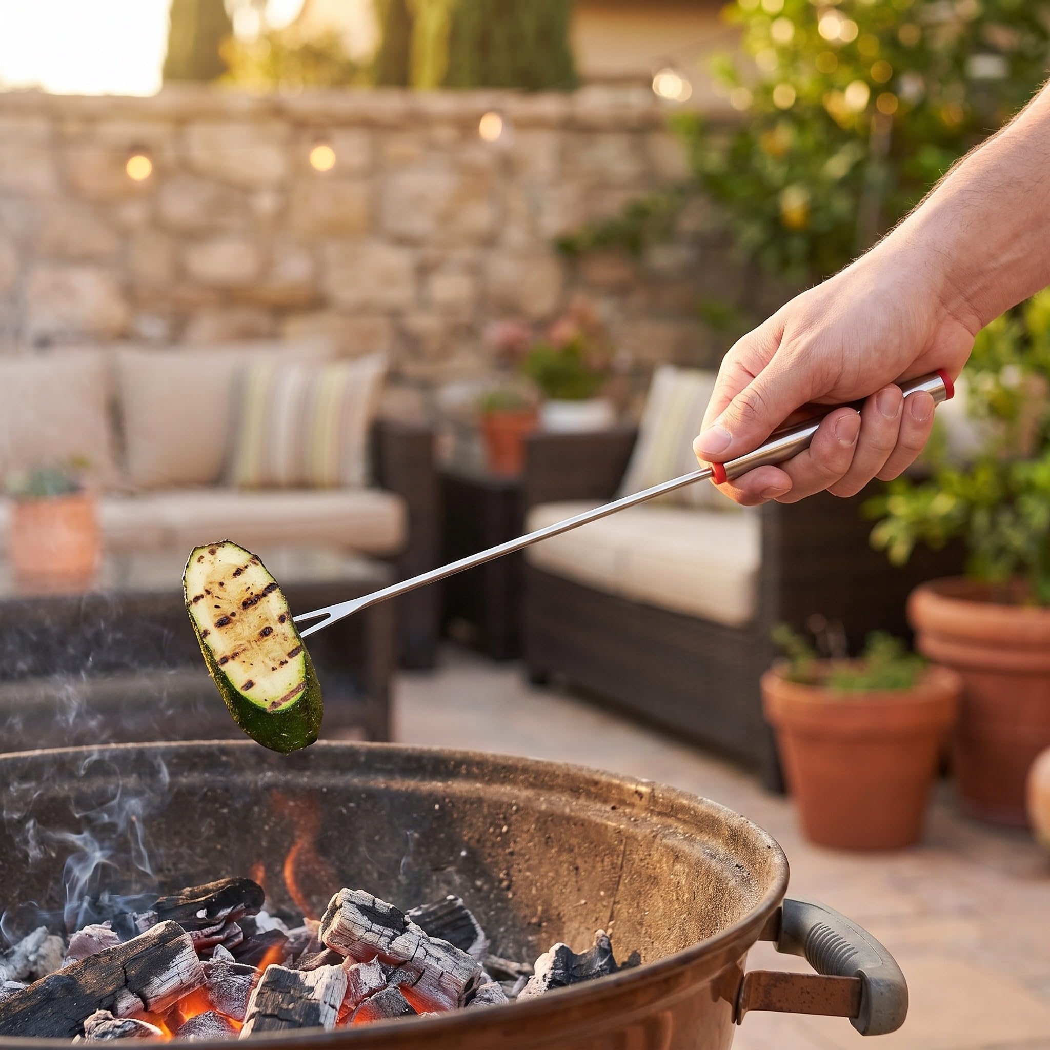 Zerodeko 30 tenedores de acero inoxidable para barbacoa, tenedores de mango largo para asar carne, malvaviscos, salchichas, fruta, fondue y accesorios para cocinar al aire libre.