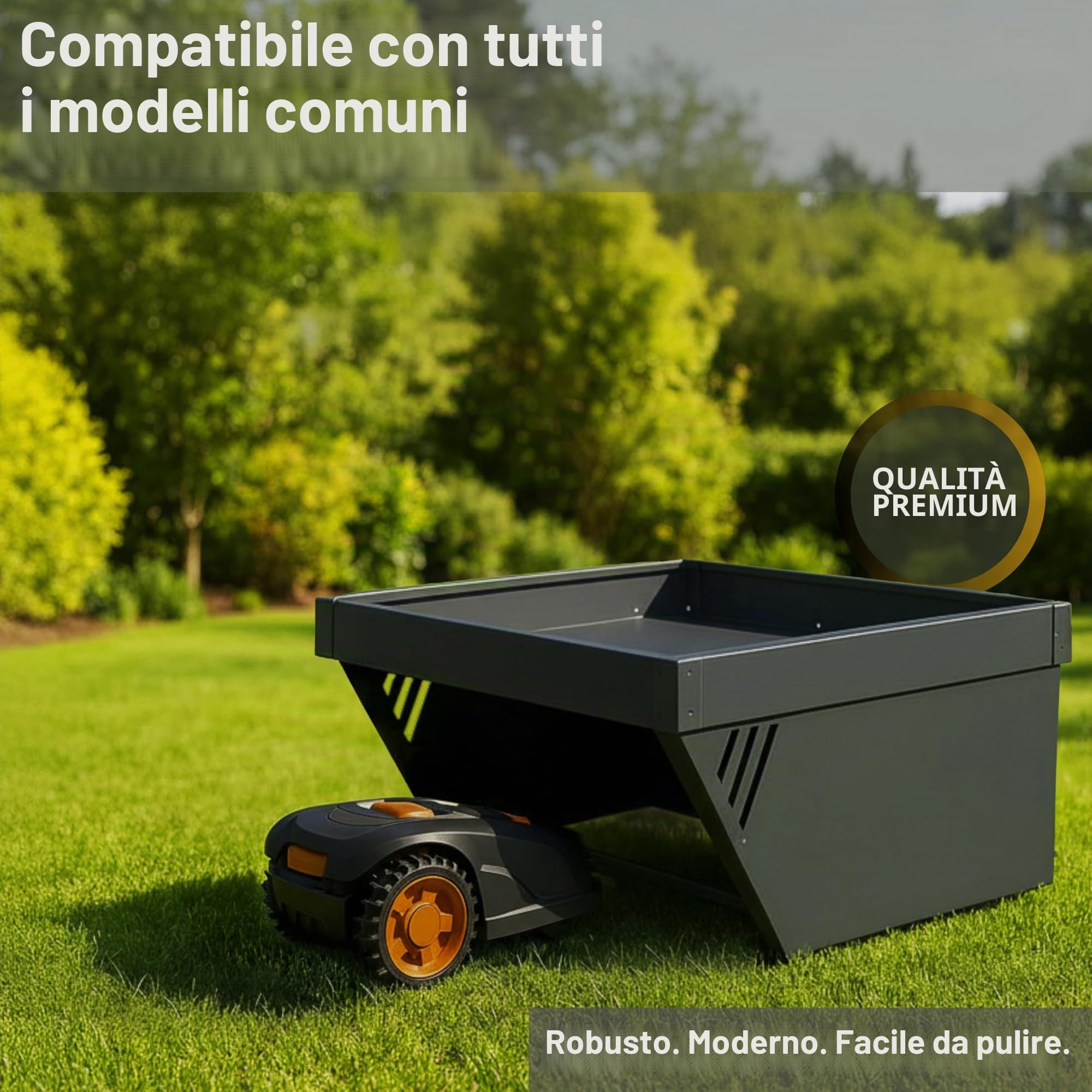 Novaterra - Garage per robot tosaerba in metallo - L 60 × P 70 × A 39,6 cm - Garage premium per robot tosaerba con tettoia inclinata e adatta per piante - compatibile con i principali modelli di robot