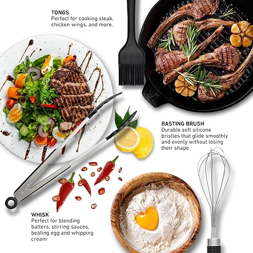 Miniatura 5 de Juego de 33 utensilios de cocina de silicona para cocinar con asas inoxidables, resistentes al calor, de grado alimenticio, sin BPA, juego de