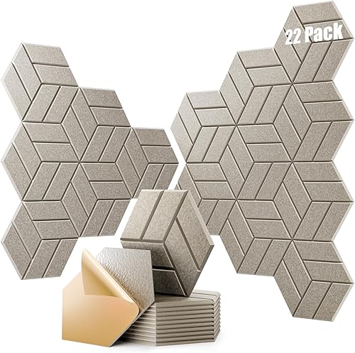 Miniatura 40 de 12 paneles acústicos autoadhesivos, paneles de espuma a prueba de sonido de 12 x 10 x 0.4 pulgadas para paredes, paneles de pared hexagonales