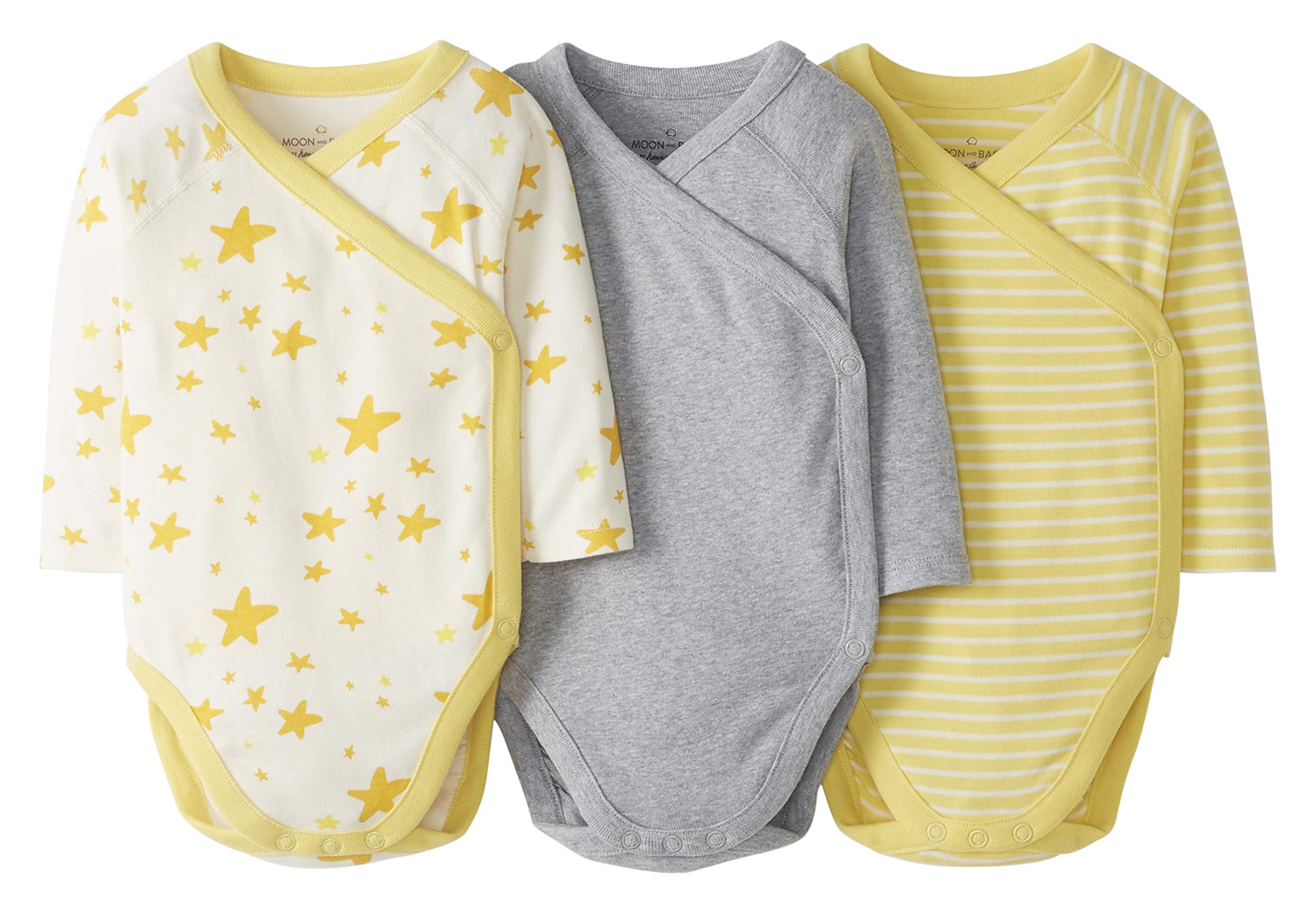 Moon and Back Hanna Andersson Baby Boys' Organic Cotton Long-Sleeve Side Snap Bodysuit, Pack of 3