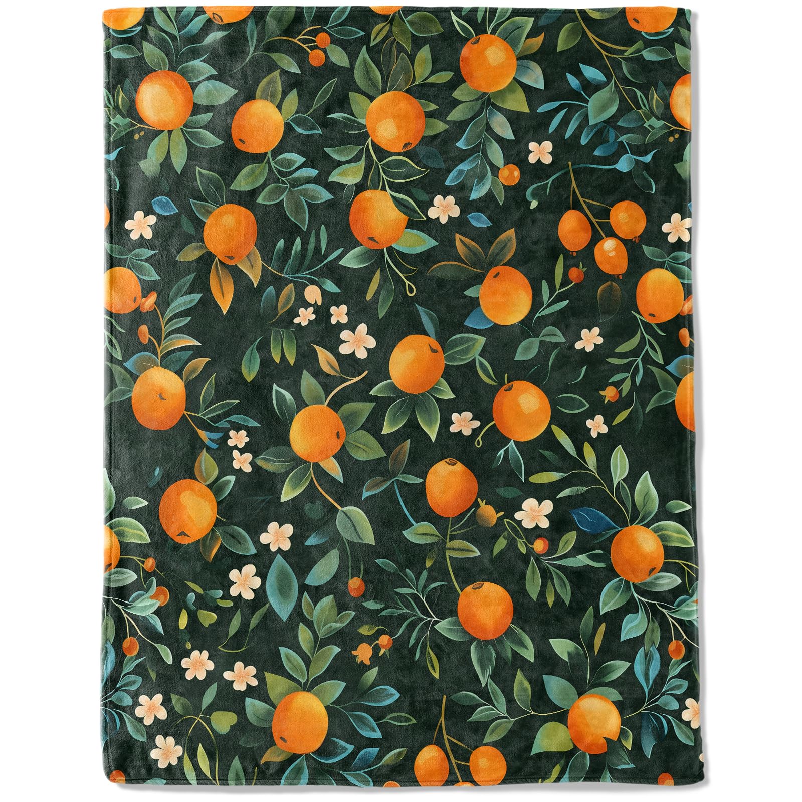 ainori Oranges and Blossoms Flannel Blanket - Lightweight Soft Cozy Unique Gifts Blankets for Kids,Adult,Women,Elegant Dark Fruit Throw,Citrus Lovers,