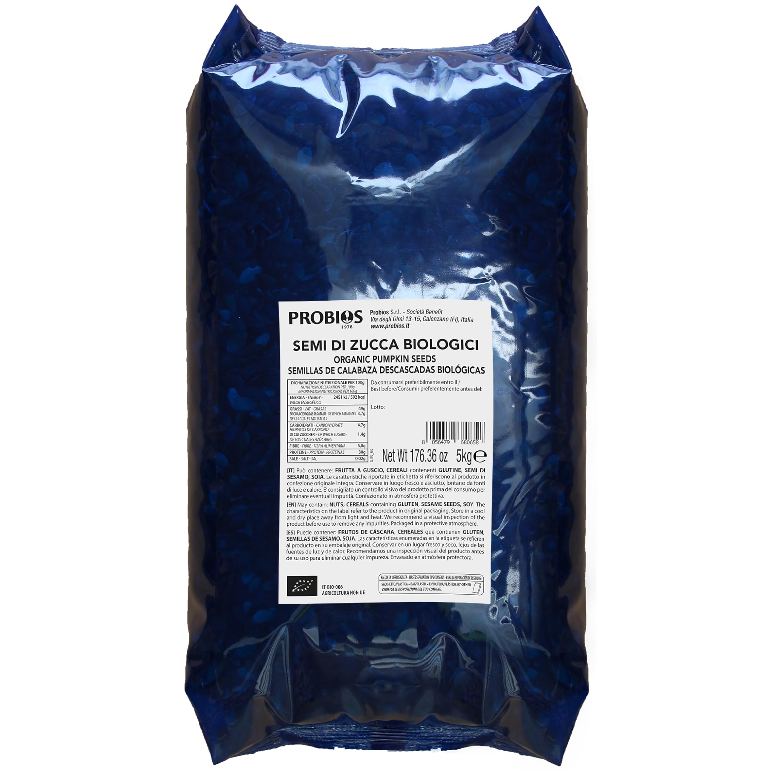 Probios Semi di Zucca Bio - Ricchi di Nutrienti - Perfetto per Piatti Dolci e Salati - Deliziosi e di Qualità Premium Semi Zucca - Confezione da 5 kg