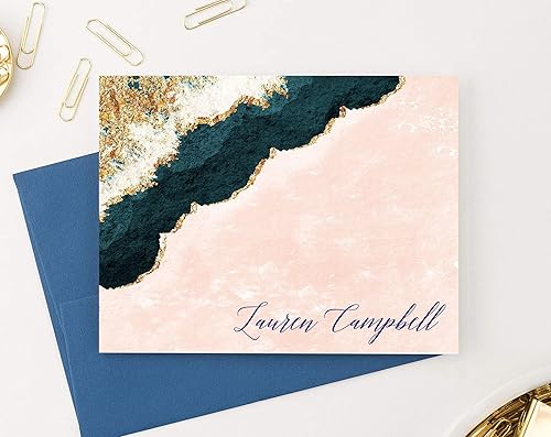 Miniatura 3 de Blue and Gold Agate Personalized Stationery for Women, Elegant Personalized FOLDED Note Cards with Envelopes, Personalized Stationary for Women with