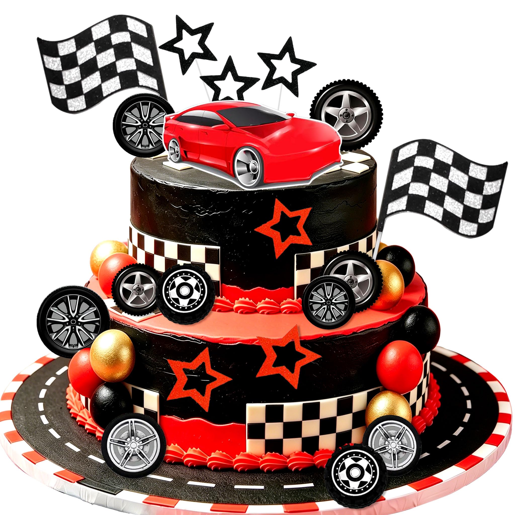 Sports Car Cake Decorations Checkered Flag Two Fast Birthday Decor Fast One Three Four Speed Birthday Decorations
