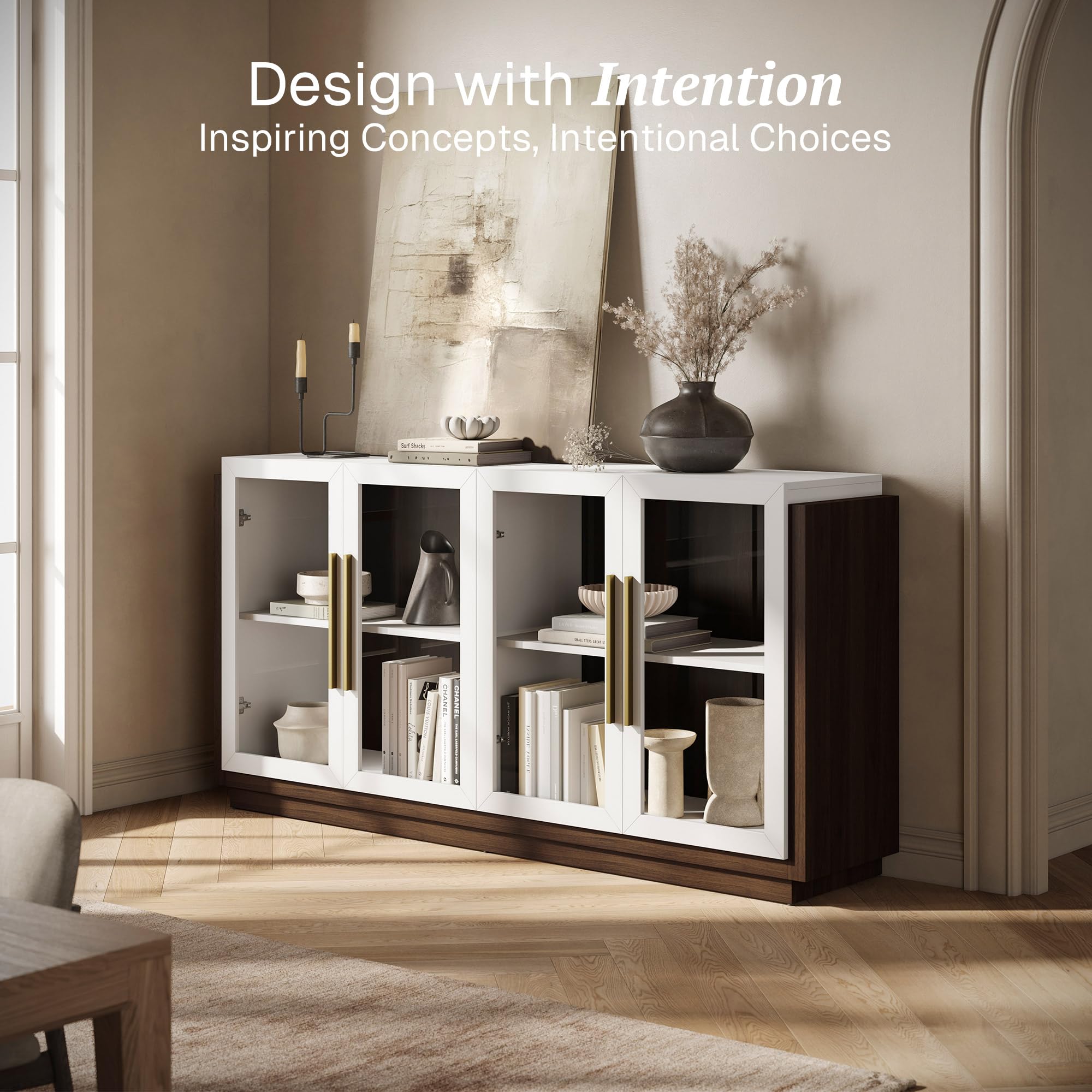 Amazon.com: BELLEZE Sideboard Buffet Cabinet, Modern Wood Glass