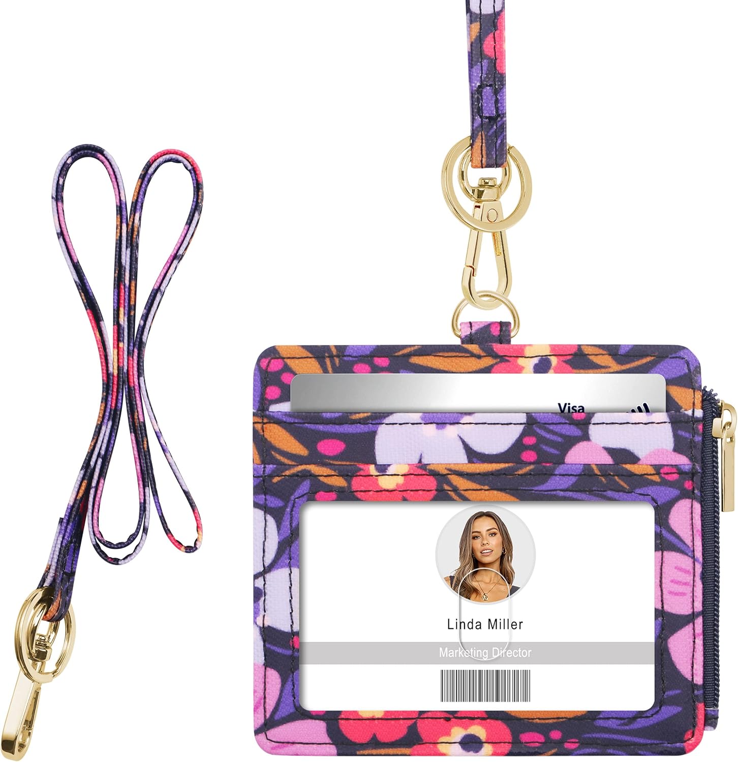 ID Badge Holder with Lanyard, Vertical Flower ID Badge Card Holder with 1 Clear ID