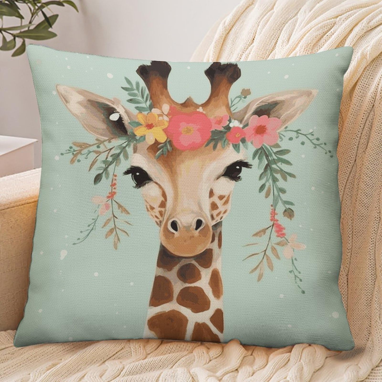 Fekiloot Style Giraffe With Floral Pillowcase Pillow Sham Pillow Case