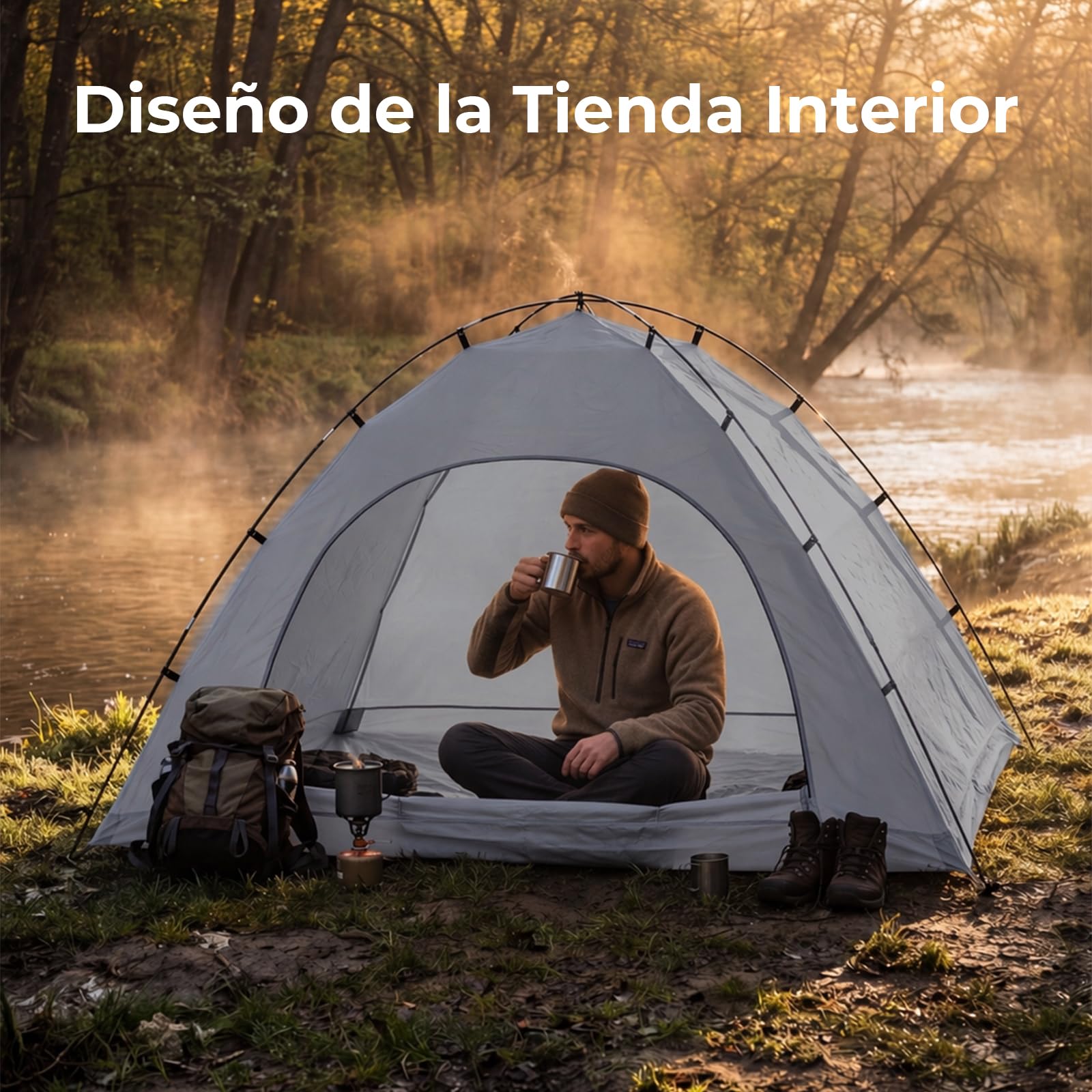 Tienda de campaña para 2-3 Personas, Tienda Tipo cúpula con Zona de Entrada y toldo Plegable, Tienda Tipo iglú, Impermeable y Resistente a los Rayos UV, Ideal para acampadas Festivales