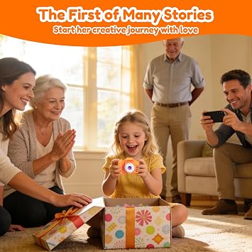 PROGRACE Kids Camera Gifts with 32G SD Card for Boy Girl 3-12, 1080P HD Mini Digital Camera Vlogging Video Camera Toys for Toddler 3 4 5 6 7 8 9 10 11, Portable Camera for Birthday Christmas, Orange