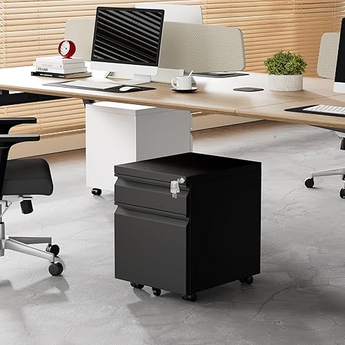 Miniatura 2 de Archivador móvil de metal con cerradura y 4 llaves, totalmente montado, escritorio debajo de la oficina, archivador de 2 cajones para oficina en