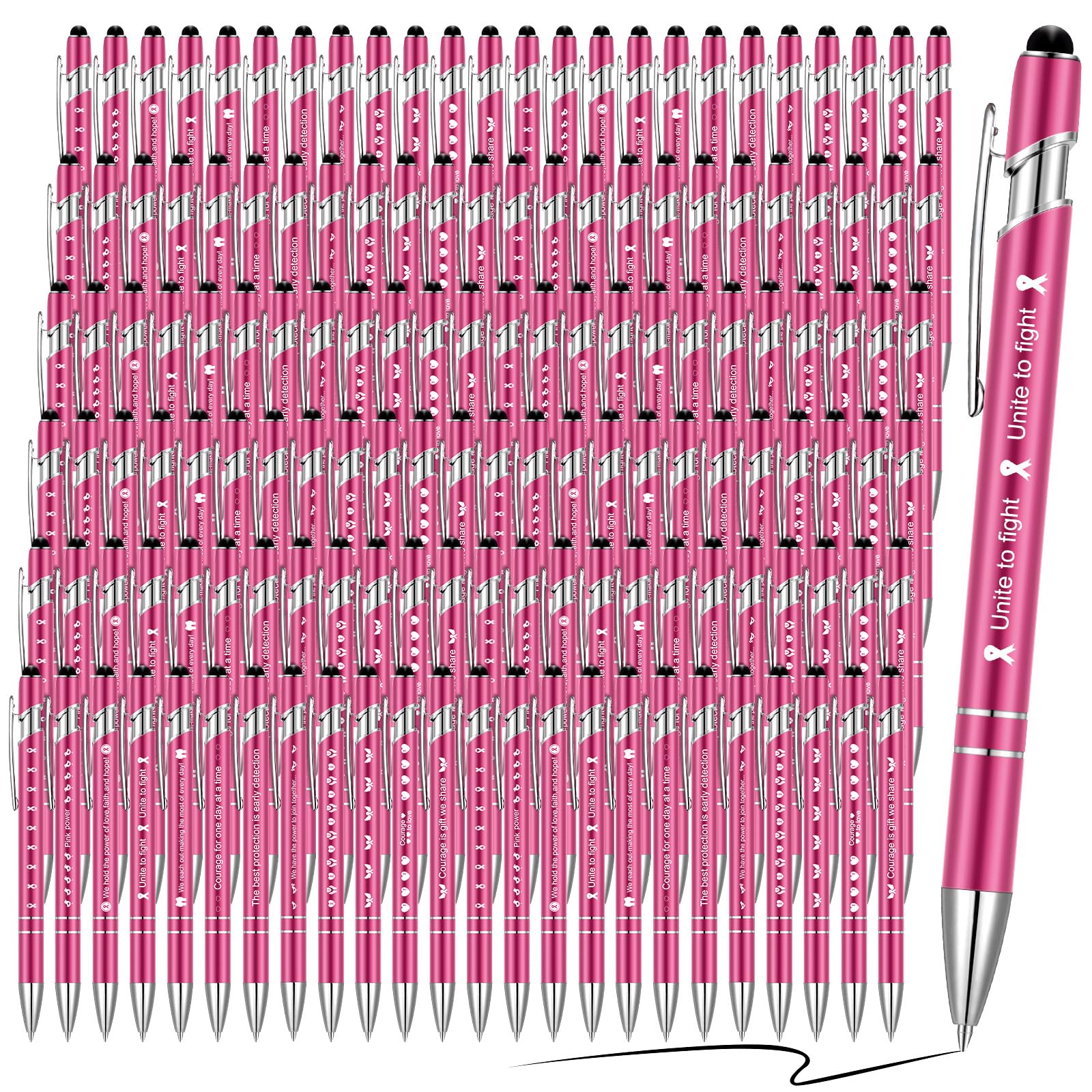Photo 1 of Seajan 144 Pieces Breast Cancer Awareness Pen Gifts Bulk with Black Ink Pink Ribbon Courage Ballpoint Pen Motivational Inspirational Breast Cancer Awareness Items for Women Nursing Teacher Supplies