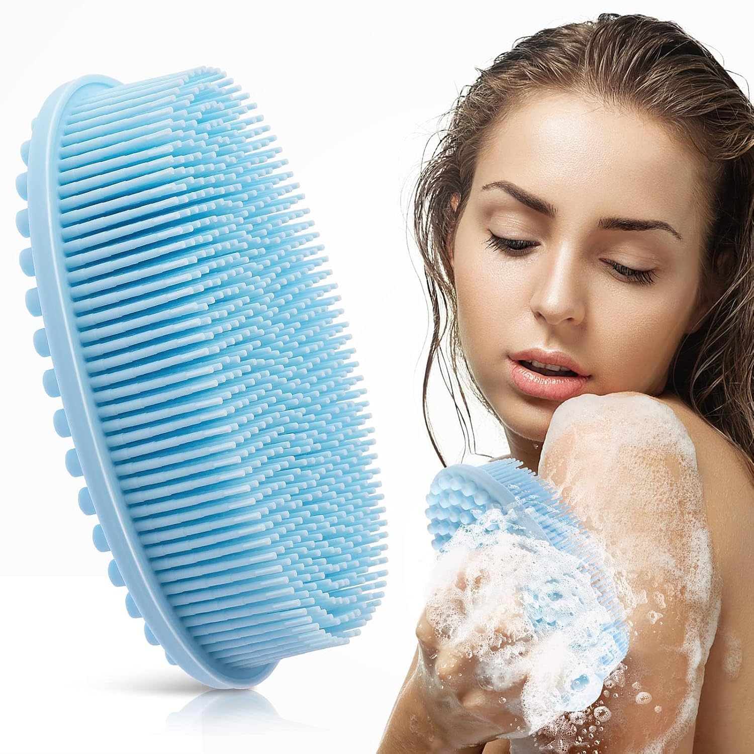 Glitzn 2 in 1 Bath and Shampoo Brush, Soft Silicone Loofah for Sensitive Skin, Lathers Well, Scalp Massager Shampoo Brush, Double-Sided Body Brush, Gentle Exfoliating for Women Men 1