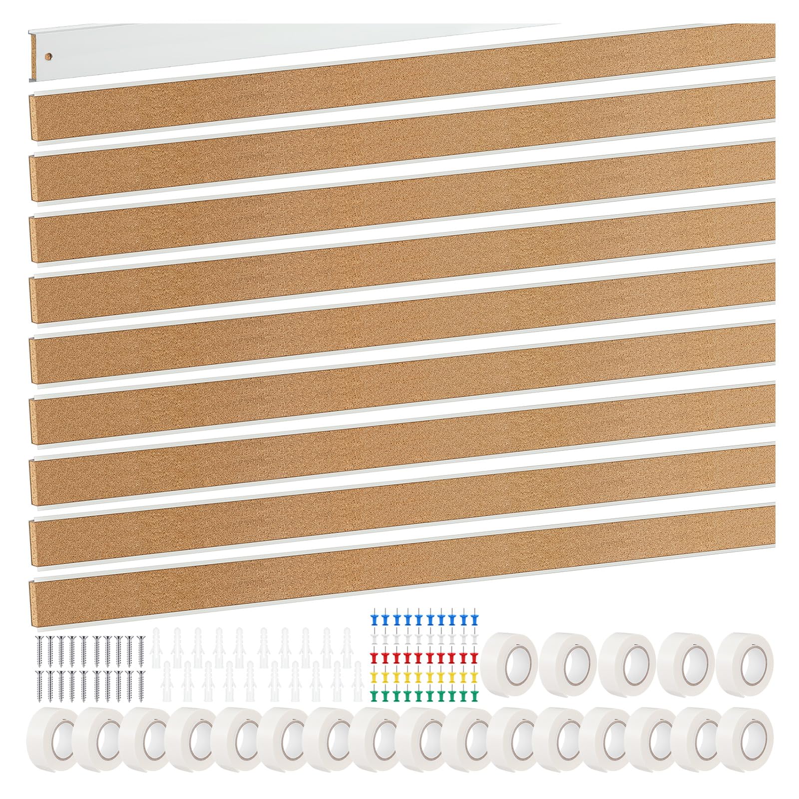 Threehoney 10 Pcs Cork Strips 60"x1" Bulletin Bar Strip, Aluminum Wall Trim