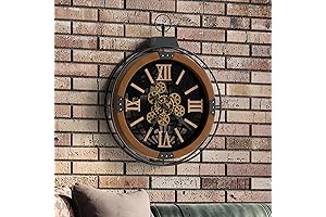 Driini Moving Gear Wall Clock: Rustic Industrial Farmhouse Decor