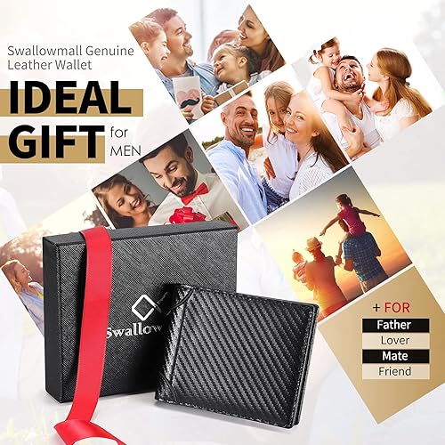 Miniatura 7 de Swallowmall Mens Wallet RFID Genuine Leather Slim Bifold Wallets For Men Removable ID Windows 11 Cards Holders Gift Box